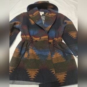Vintage late 80s/early 90s Aztec patterned hooded coat. Southwestern‎ SizeL